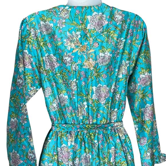 Leaves Of Grass Maxi Dress Sz 38 Medium Silk Hand Embroidered Ruffled Pockets - Picture 7 of 13